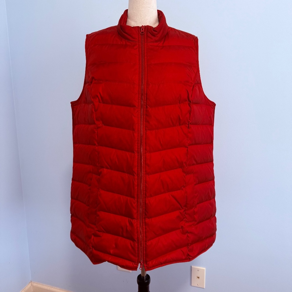 J Jill Down Women’s Plus Long Red‎ Vest Jacket Size 2XL